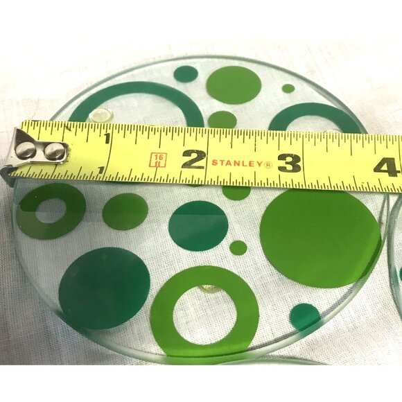 Glass Coasters 4 Blue & 4 Green Dot Design 3 3/4 Inch Set of 8 New - Picture 10 of 11